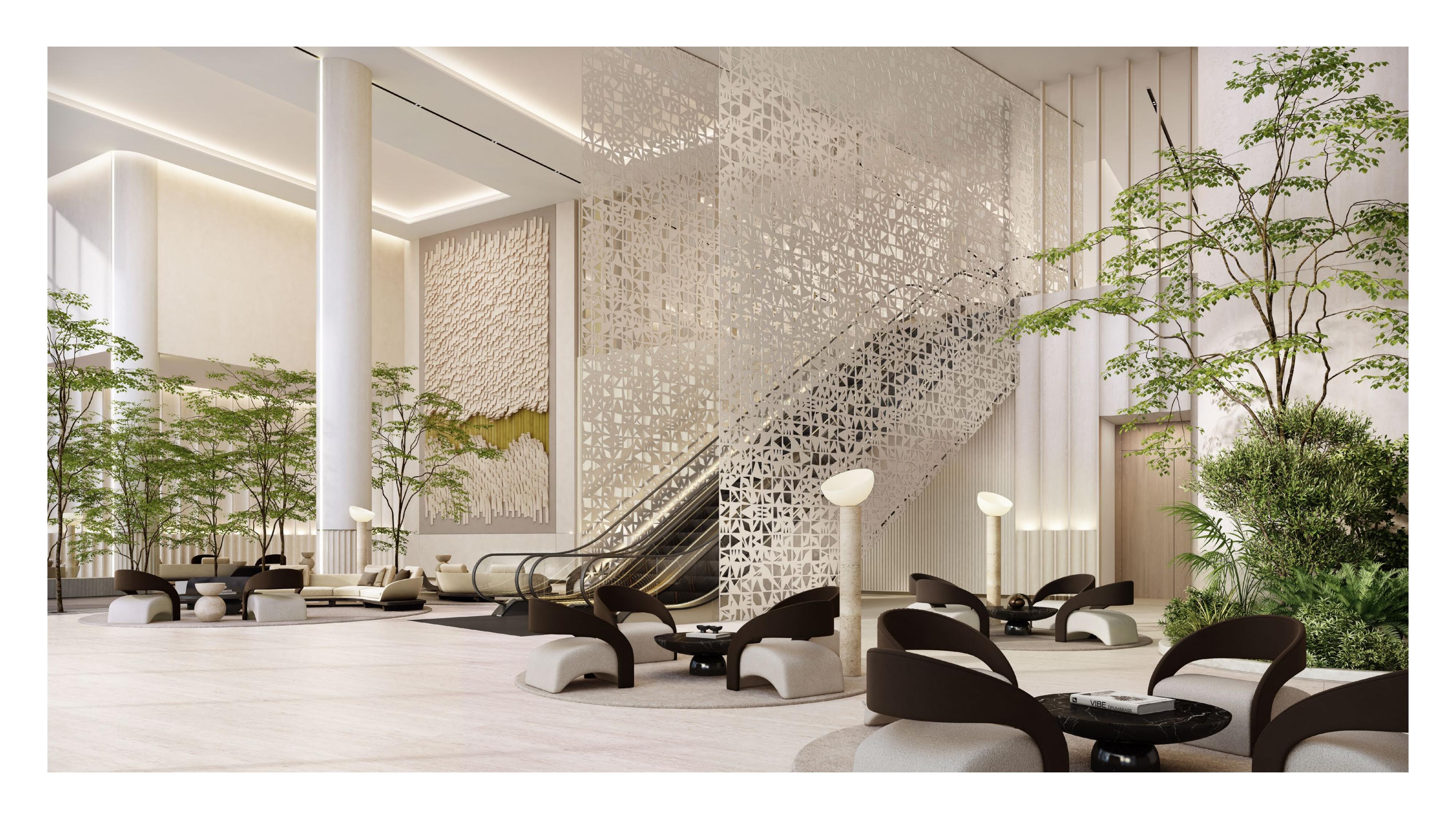 Super lobby di DAWN con scala scultorea